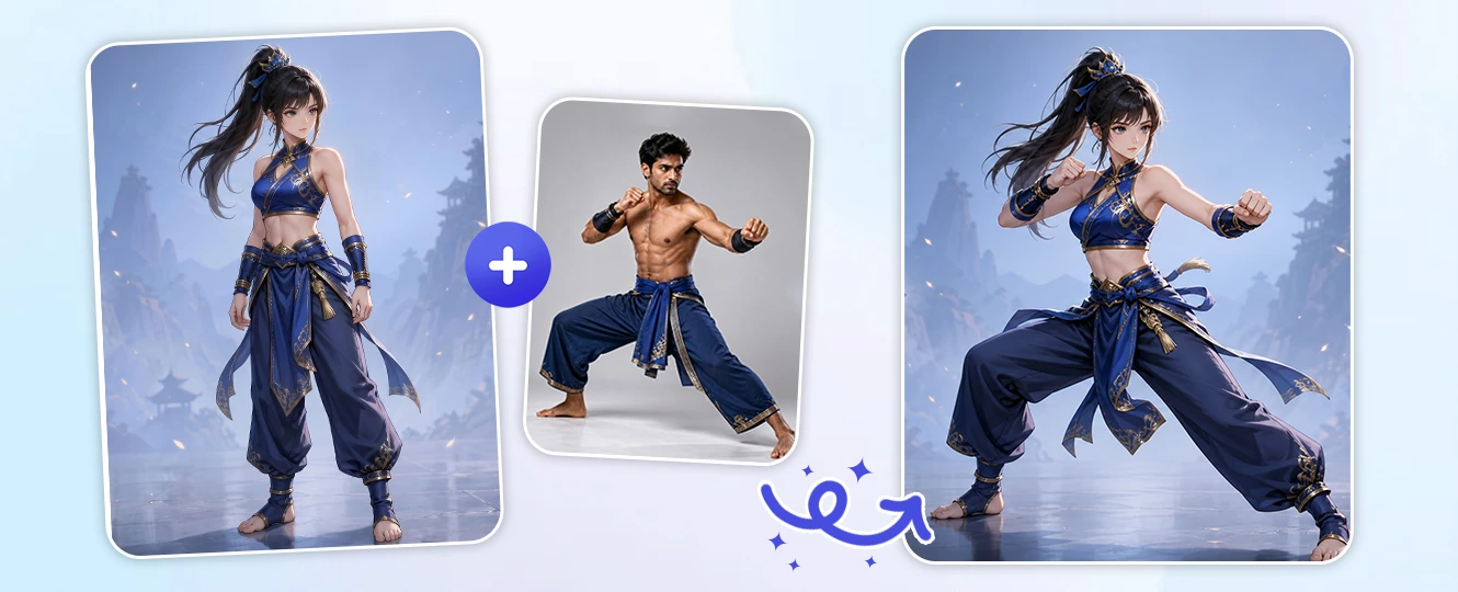 Apply action poses to anime character artwork