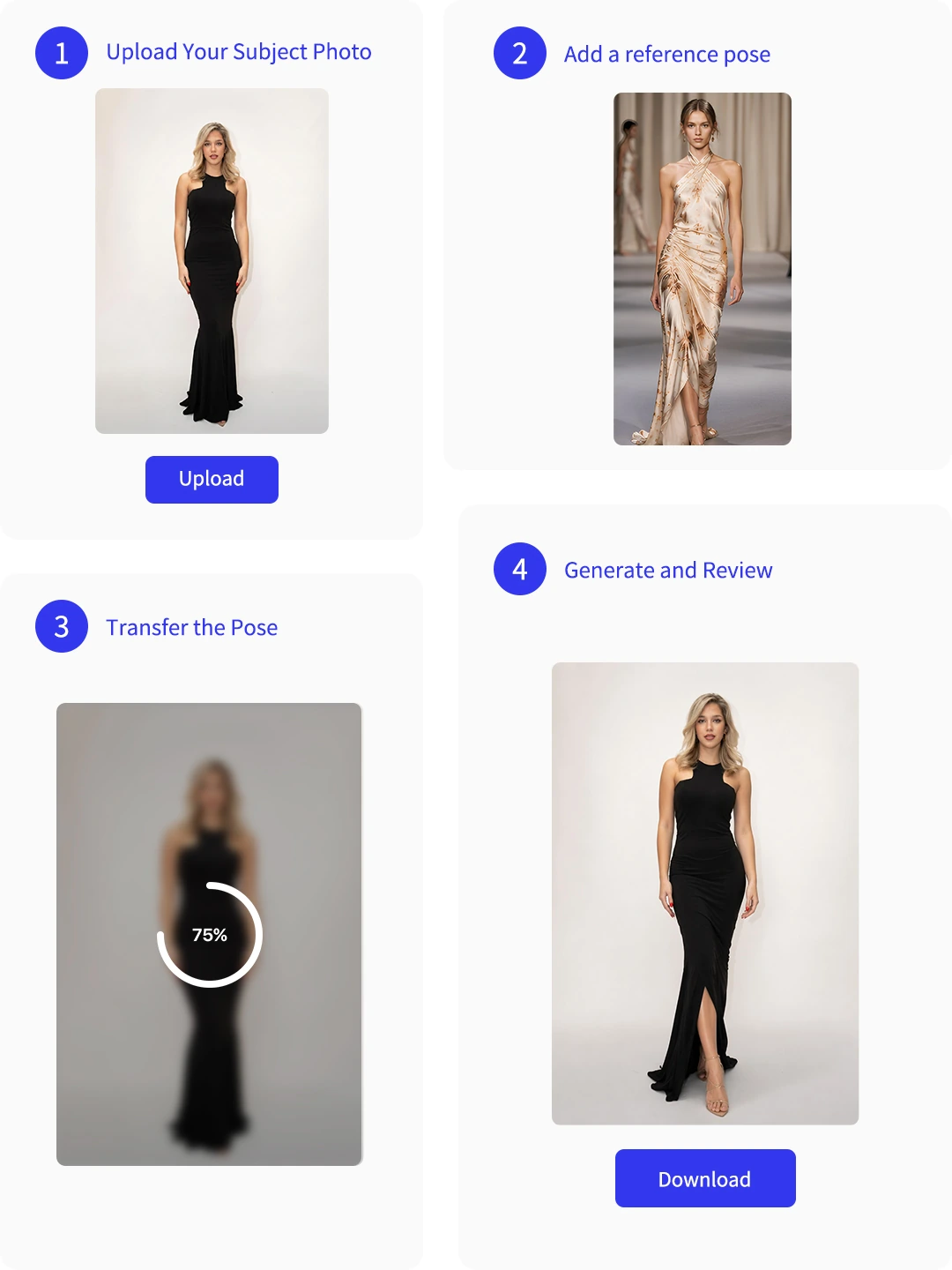 Three steps to copy a pose with AI pose transfer