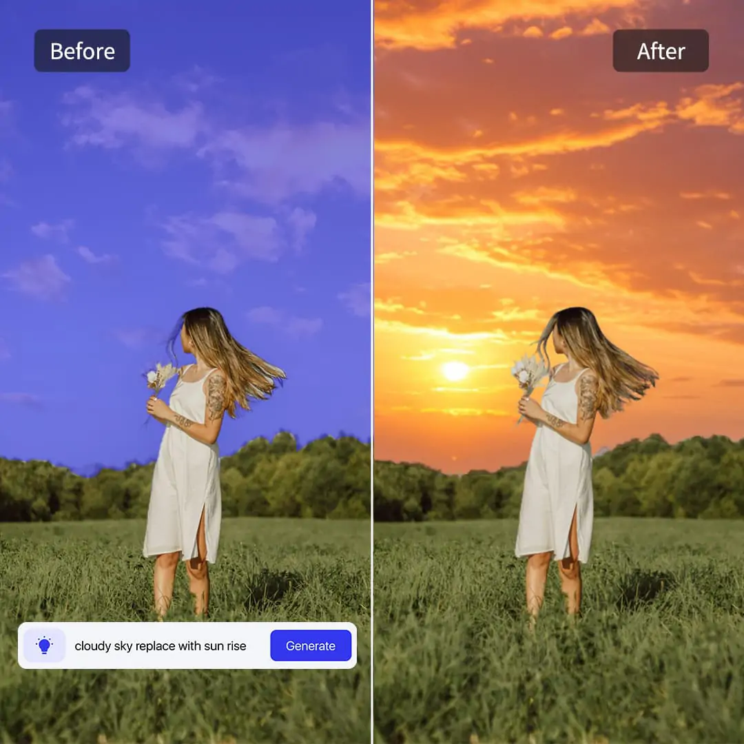 Replace background to beautiful sunrise