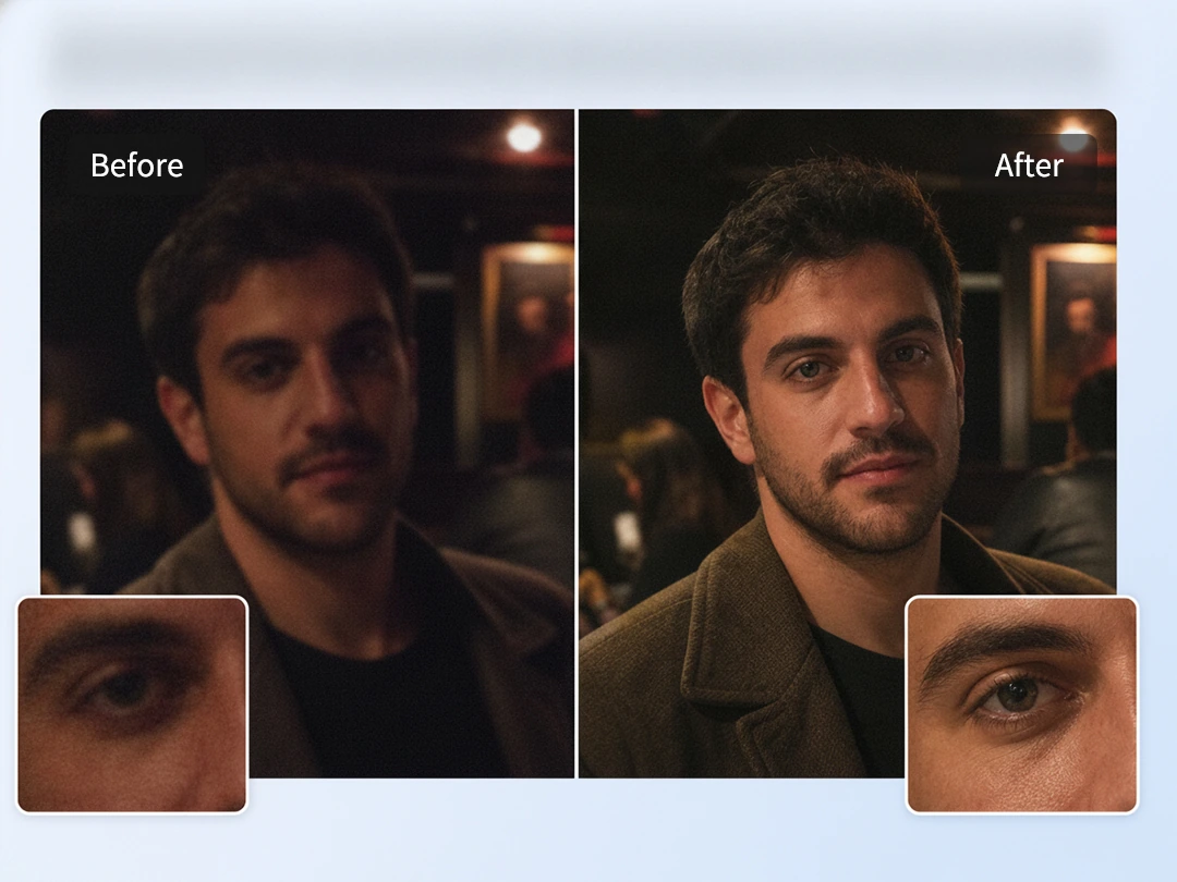 Recover a dark blurry photo with AI reshot editing