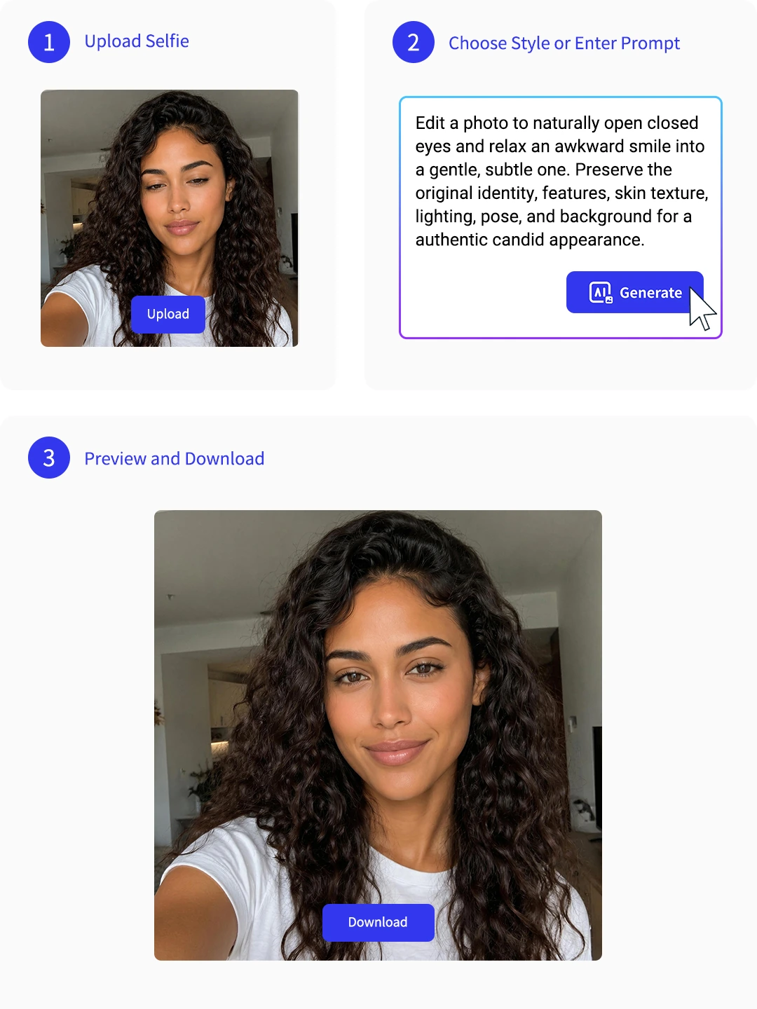 Three-step workflow for creating an AI reshot photo