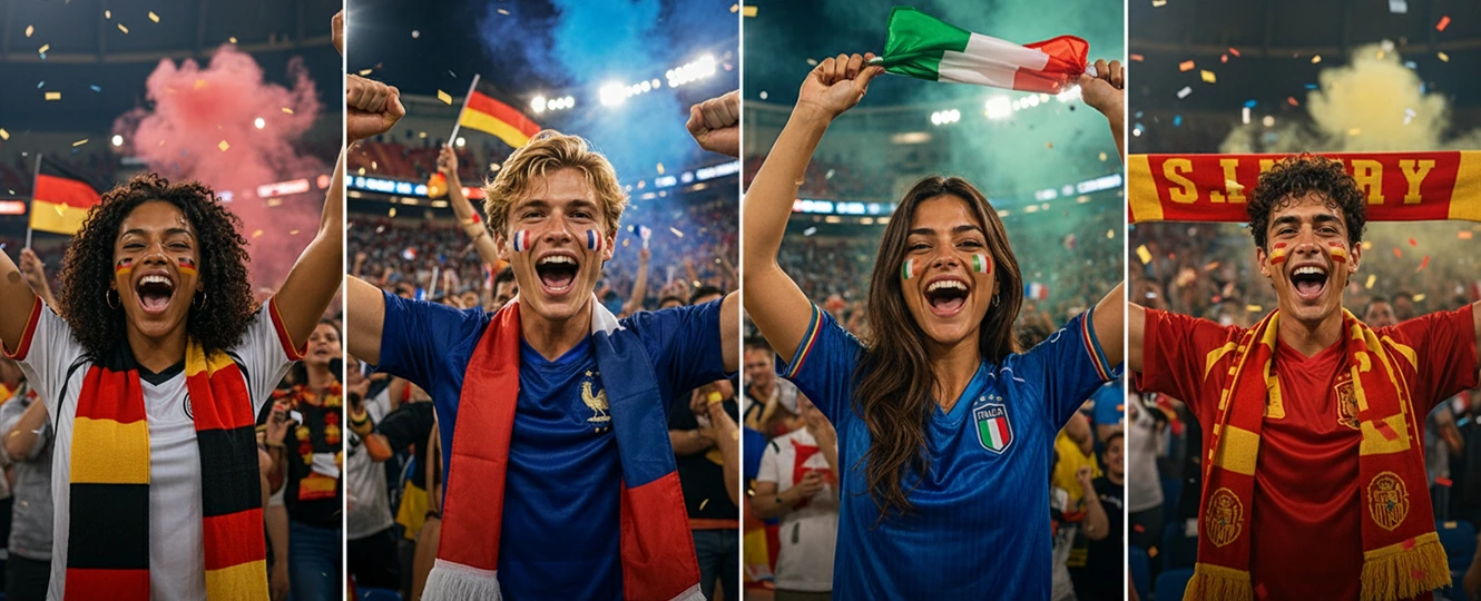 Put a fan portrait in a crowded World Cup stadium