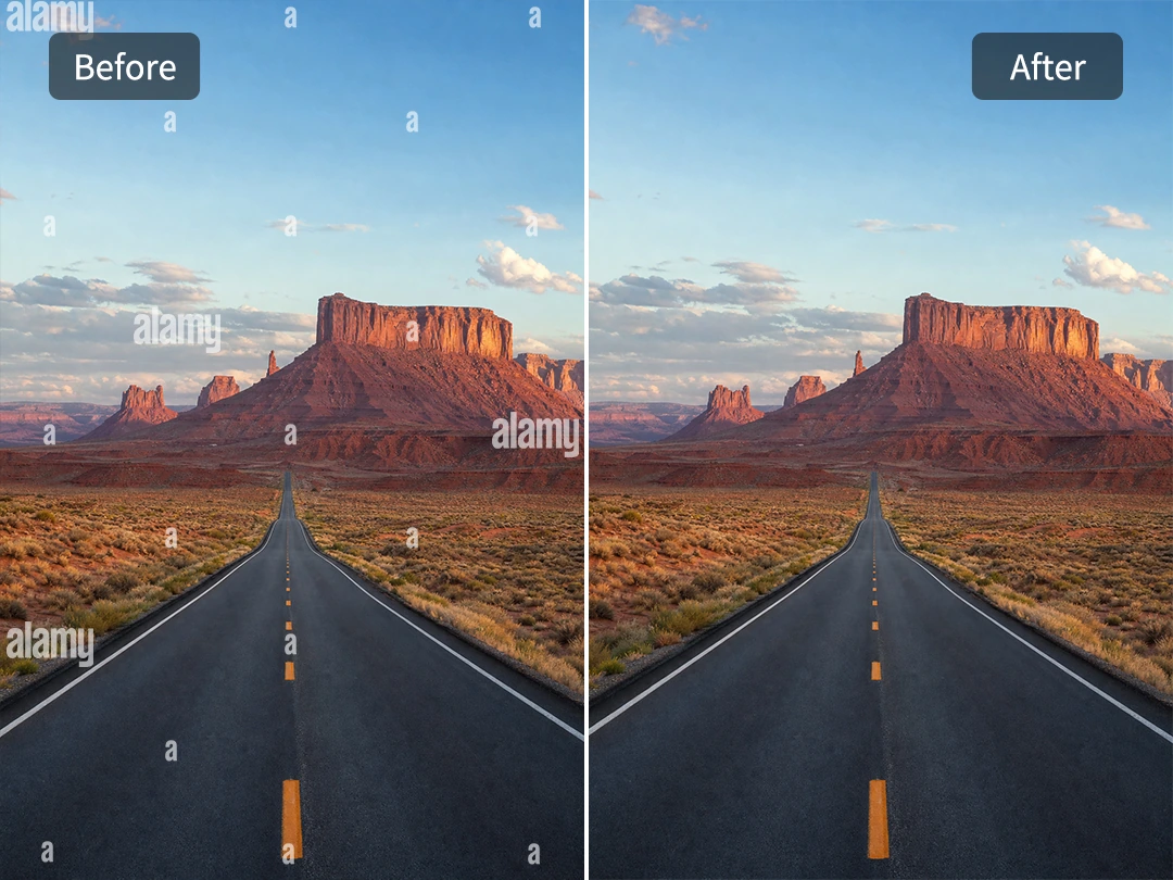 Remove scattered Alamy letters across a full image
