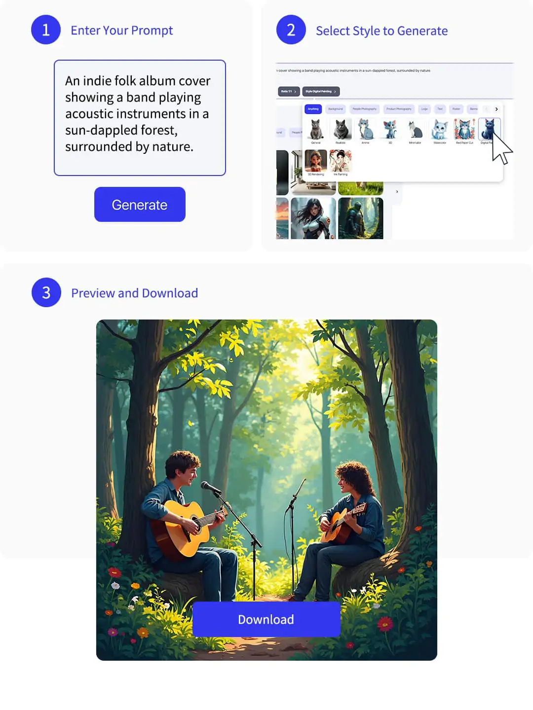 Step picture of generating album cover using Pokecut