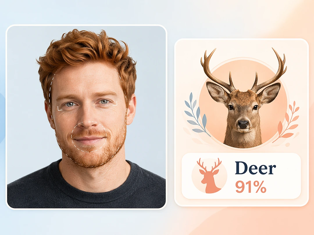 Review facial details to find a playful animal face type