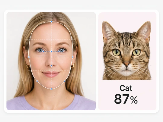 Analyze face shape and proportions for animal face matching