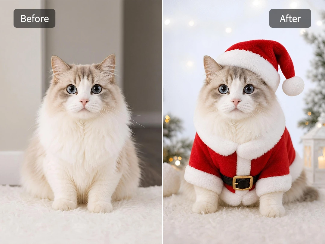 Dress a pet in a holiday costume with AI