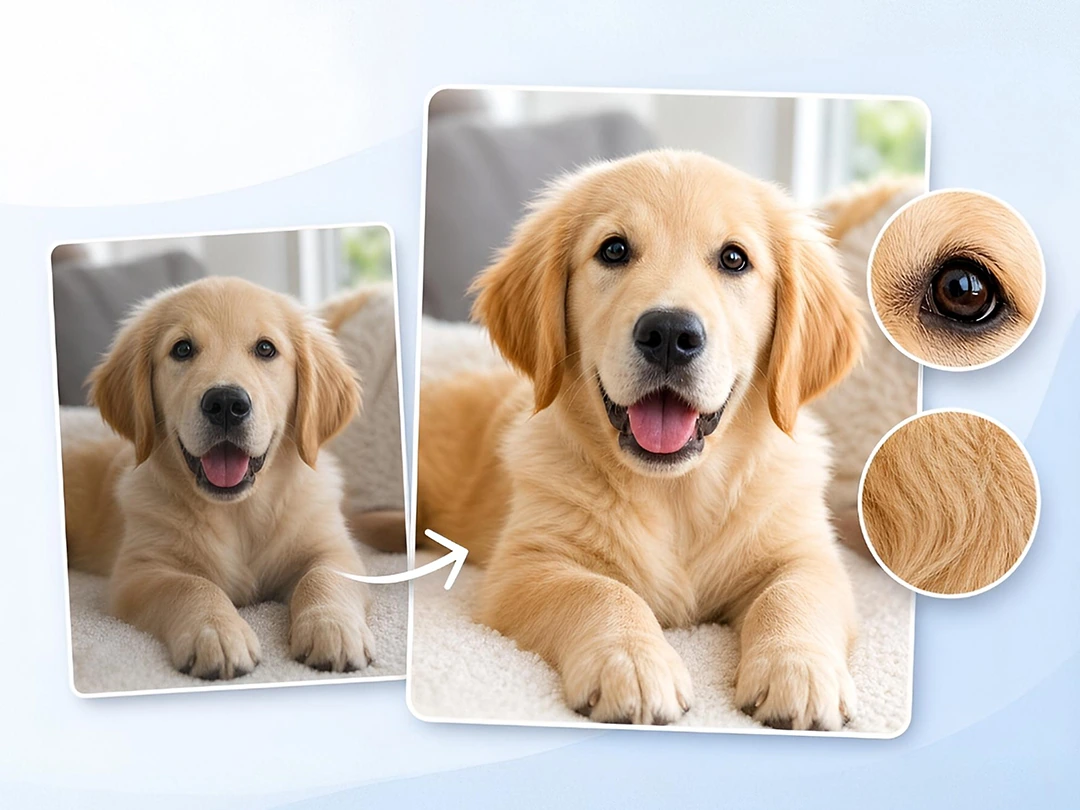 Enhance a blurry pet photo with brighter fur detail