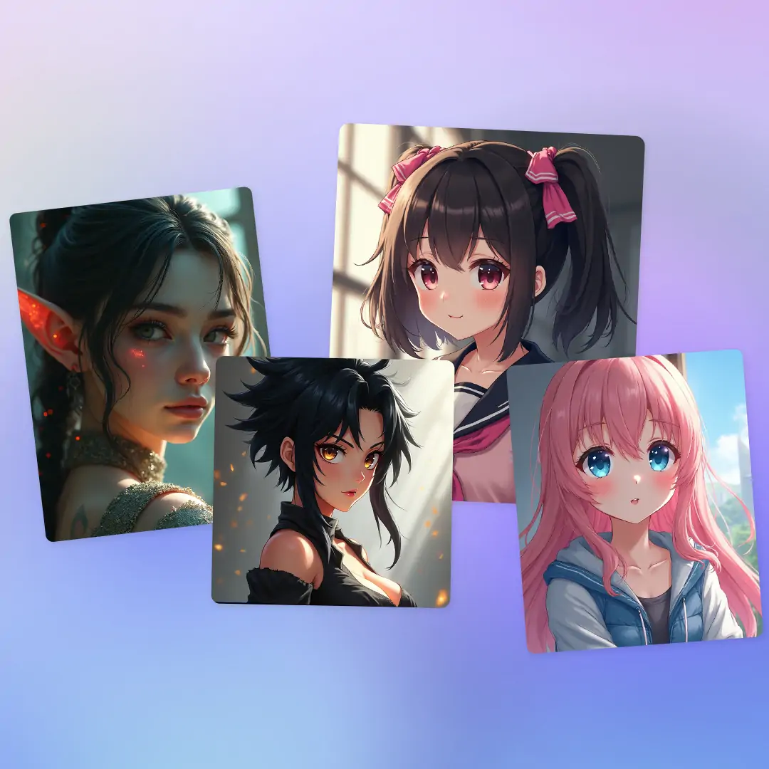 Variety of custom anime avatars generated by AI