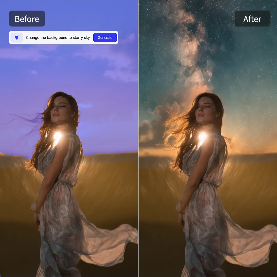 Replace background to a city night scene with AI