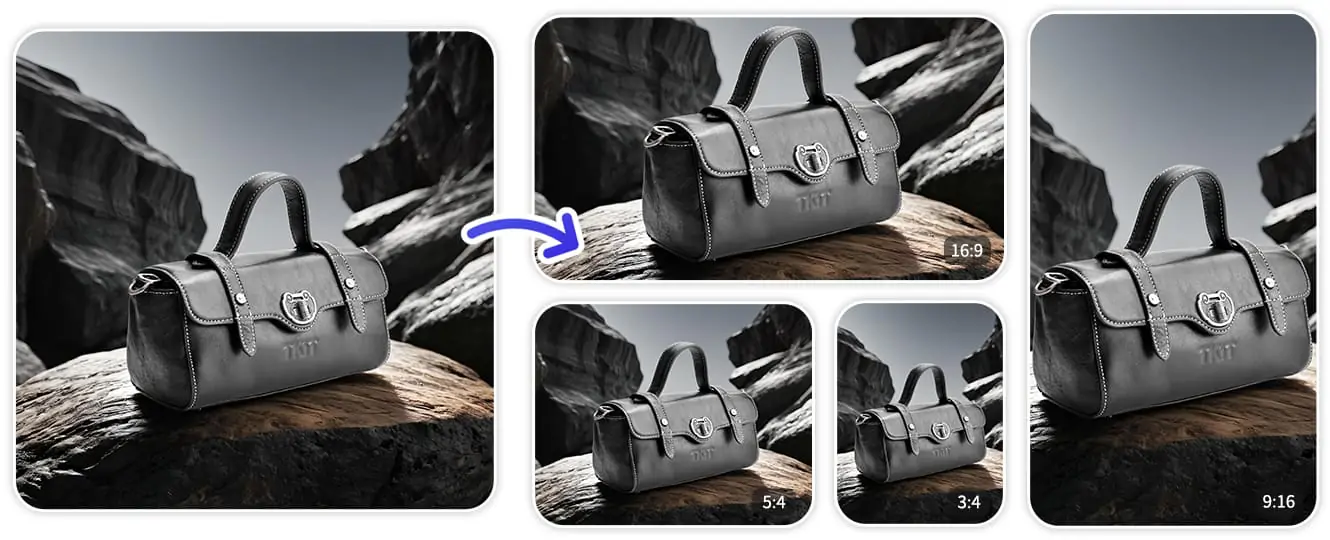Handbag shown in three image sizes, tailored for Amazon, eBay, and online store backgrounds