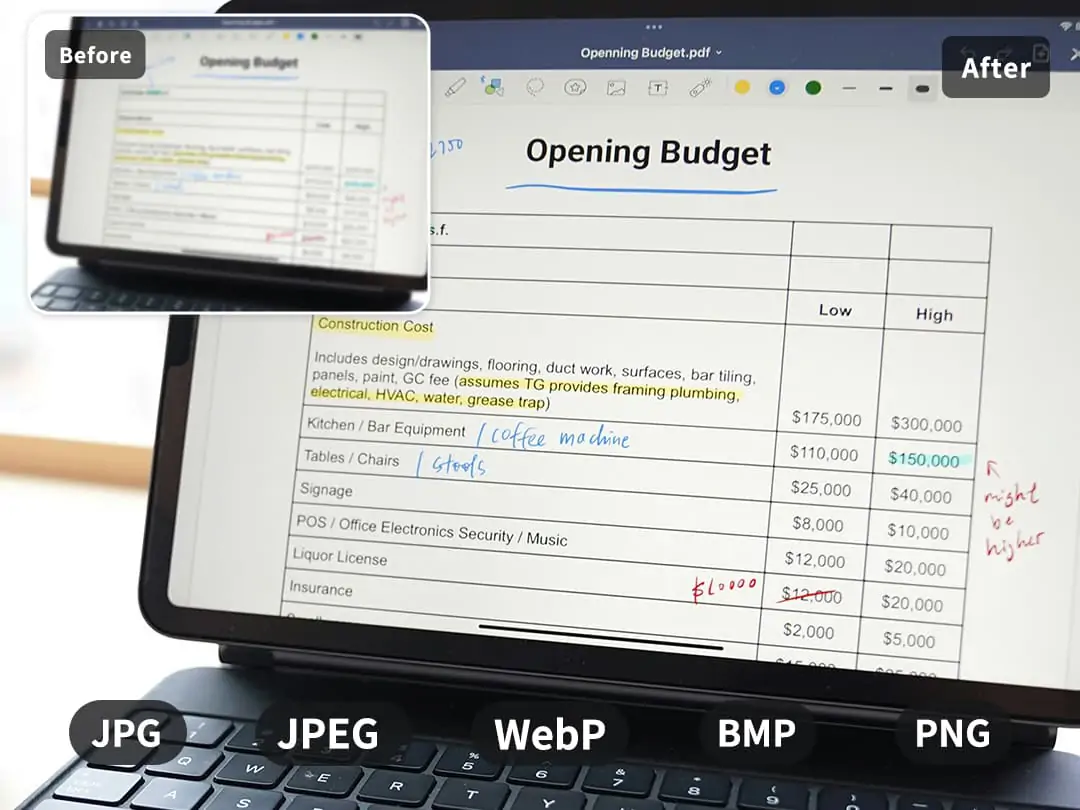 Pokecut's document enhancer can support multiple formats to clear document