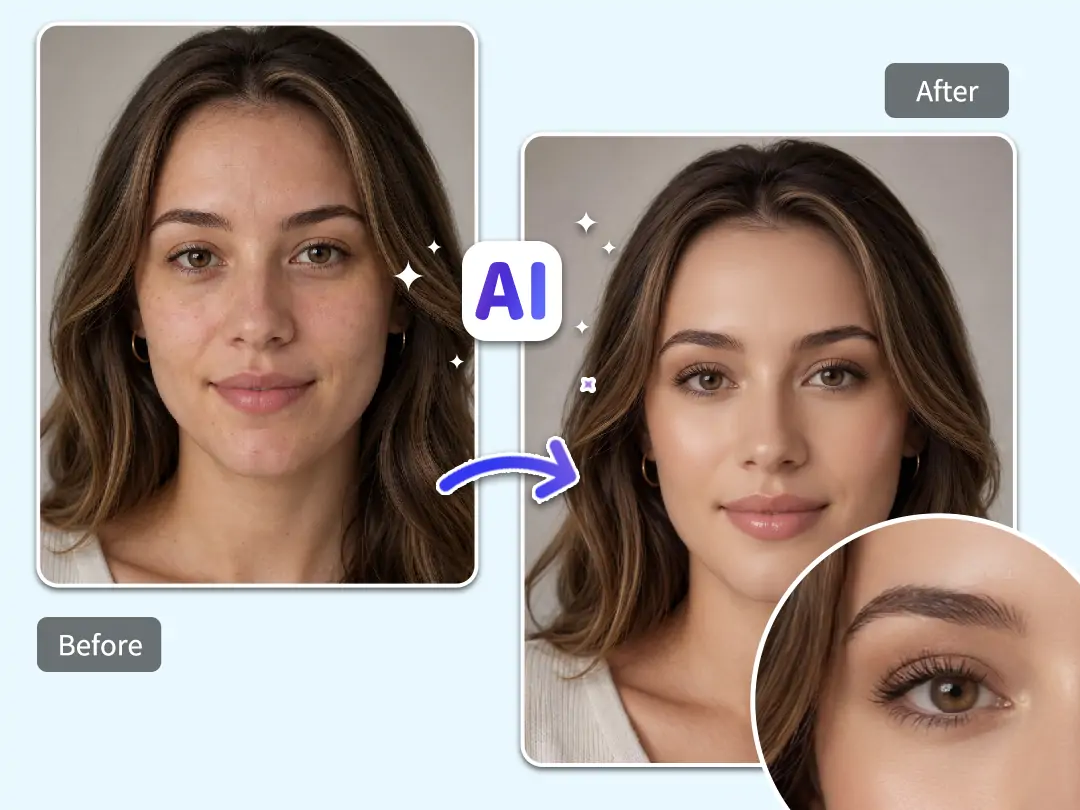 AI portrait retouching refines skin tone and hair color