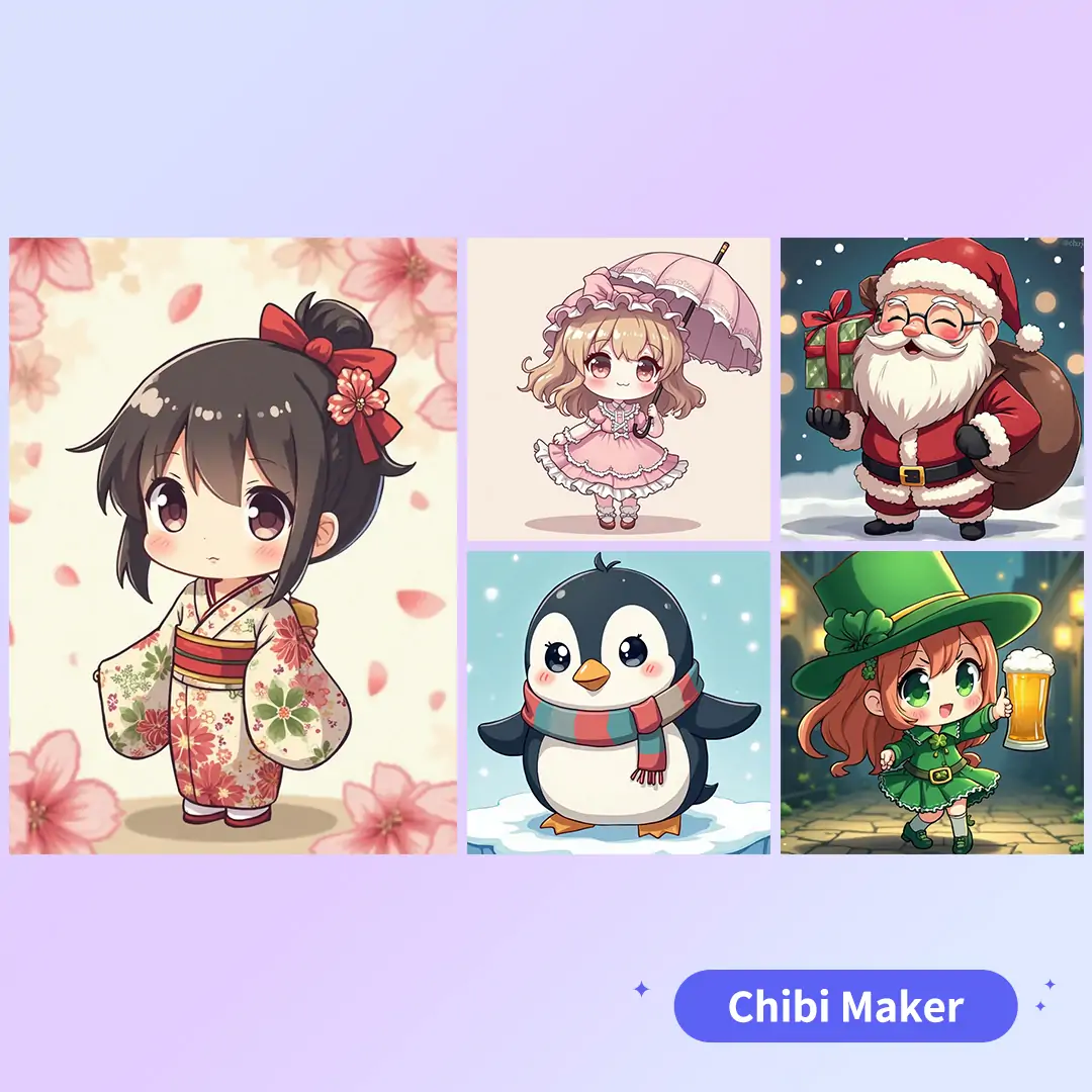 Different chibi characters are created by Pokecut's chibi maker