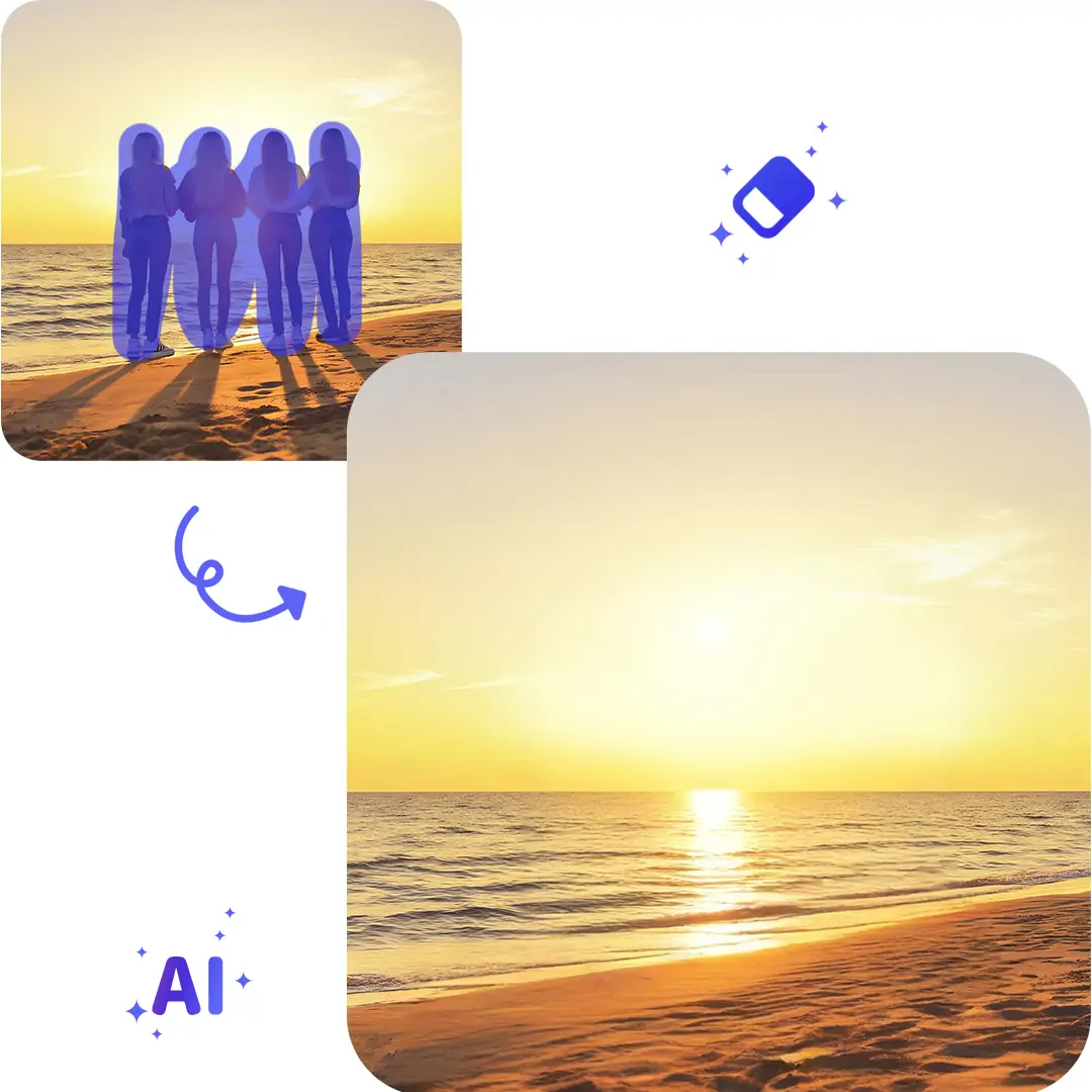 Before and after image showing AI cleanup of a photo