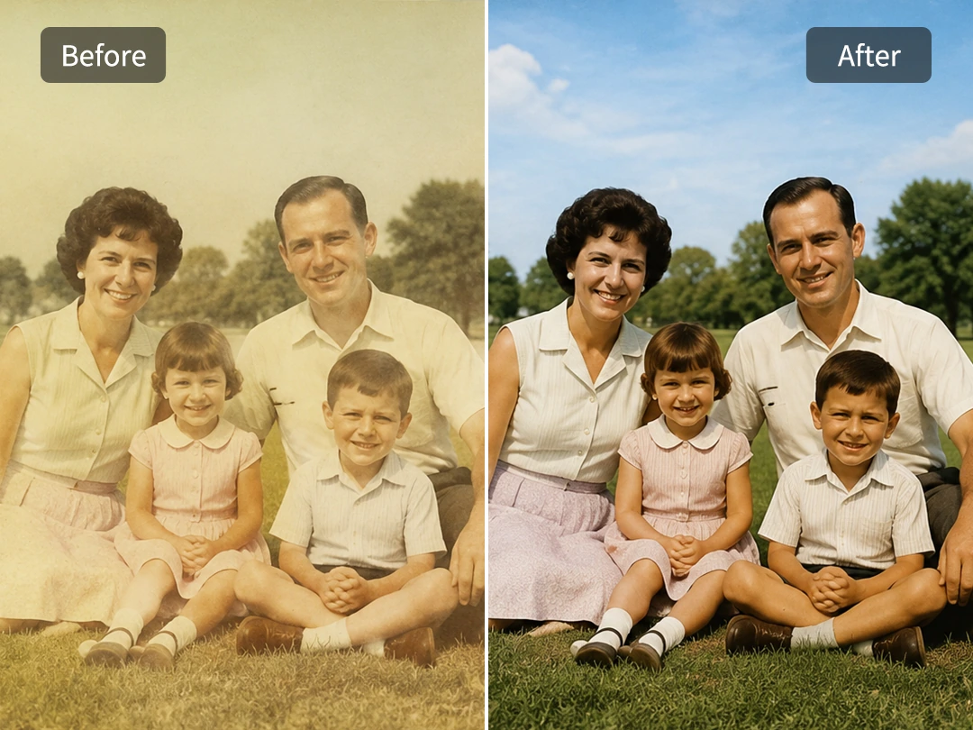 Correct faded colors in an old family photo