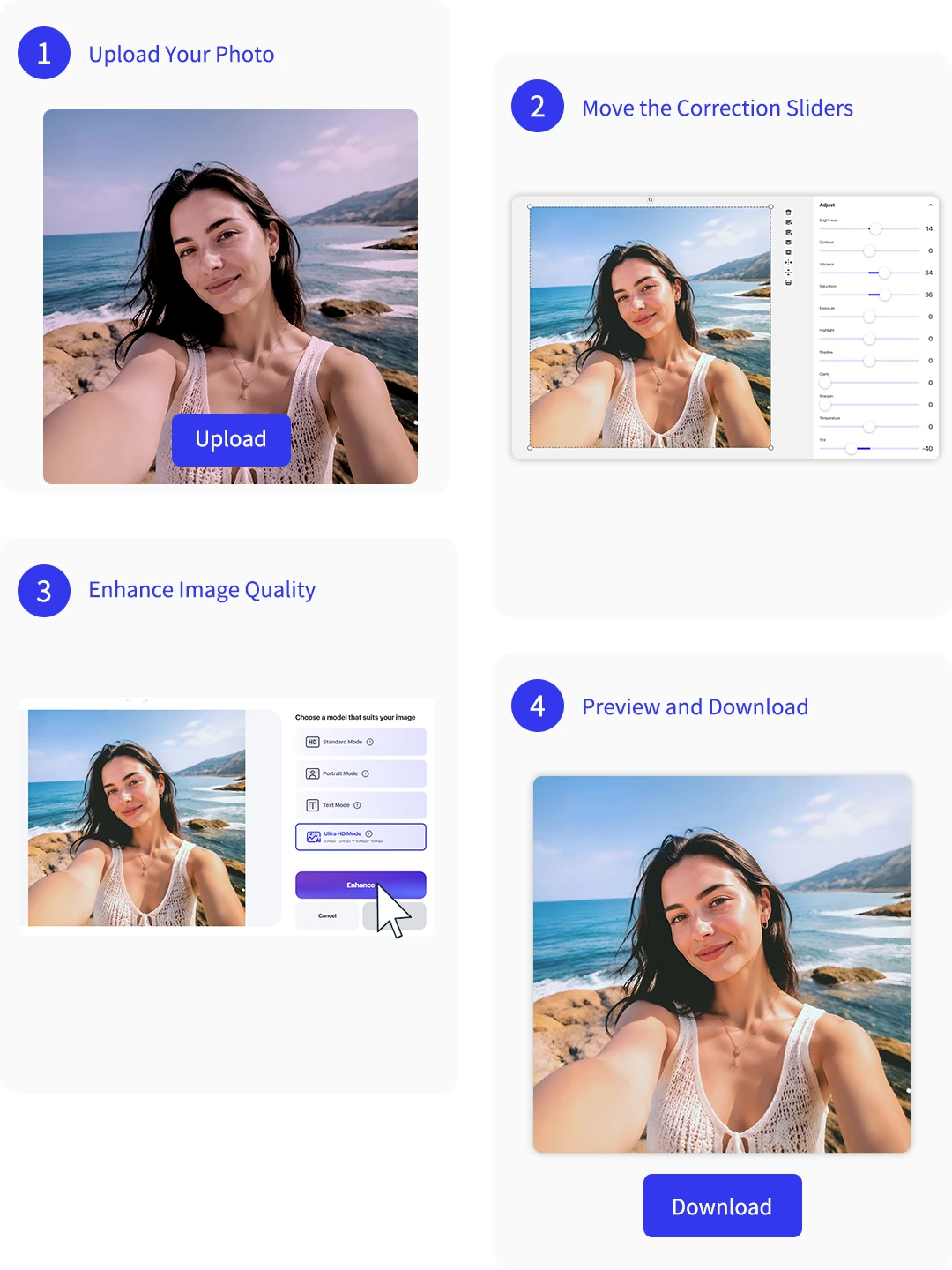 Correct photo color in three simple slider steps