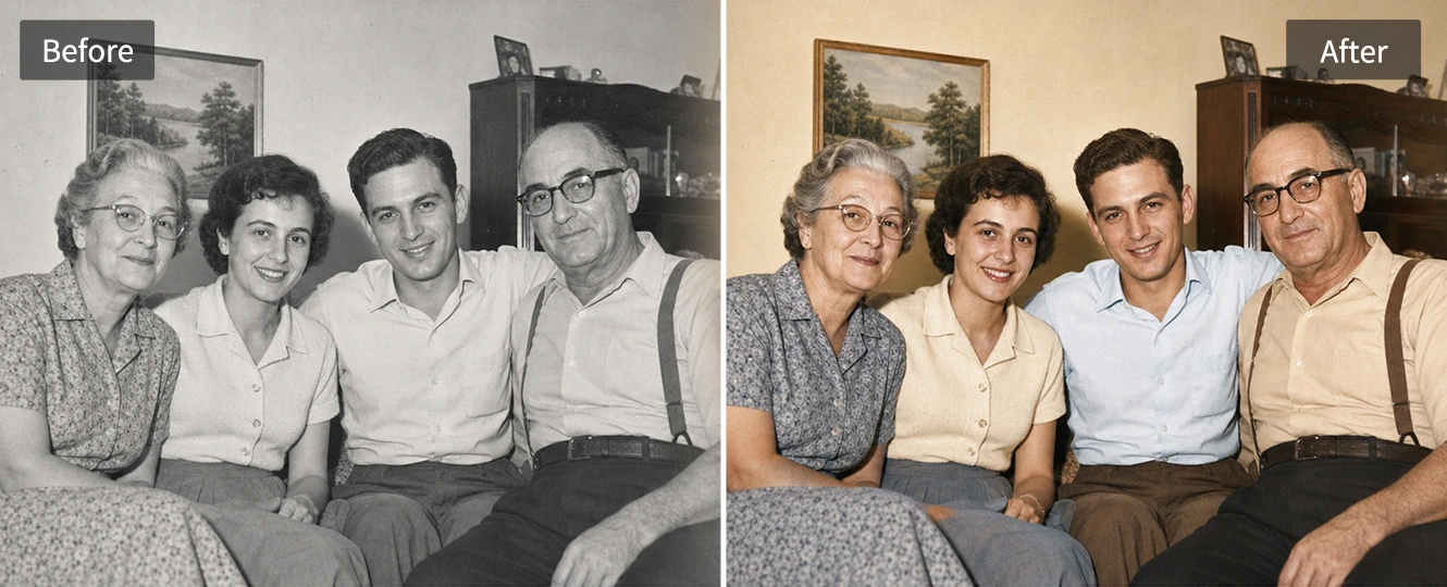 Ancienne photo d'album de famille restaurée avec des couleurs douces