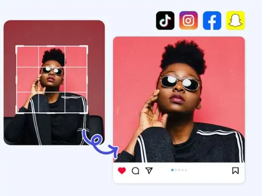 Social media image cropping for Instagram, Facebook, and Twitter.