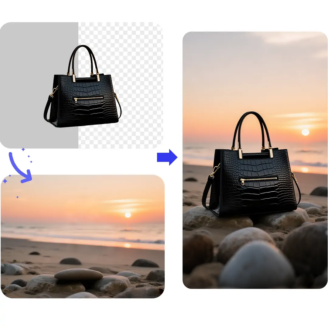Example of using cut paste photo editor to place a background-removed image onto a new background