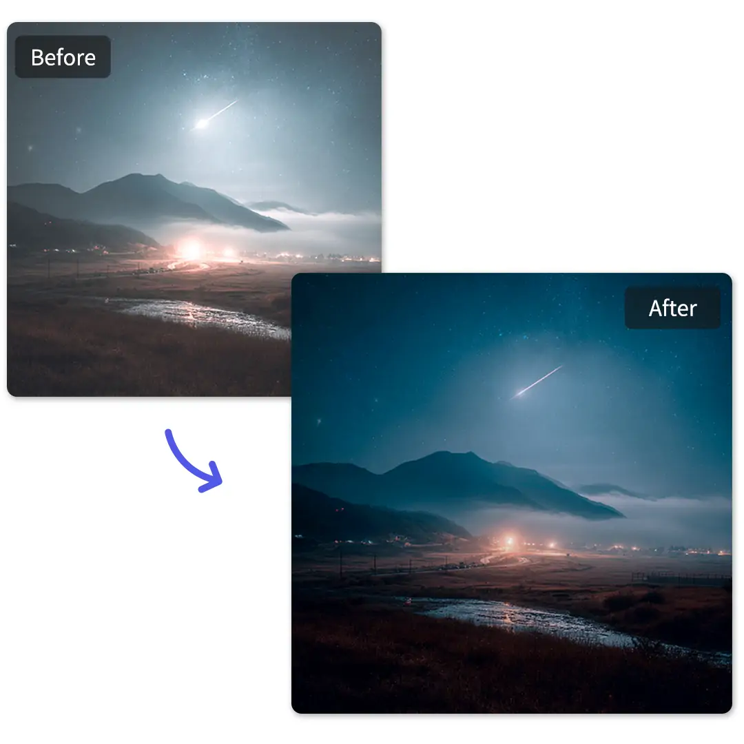 Darken the night scene photos to restore the beauty of the night scene.