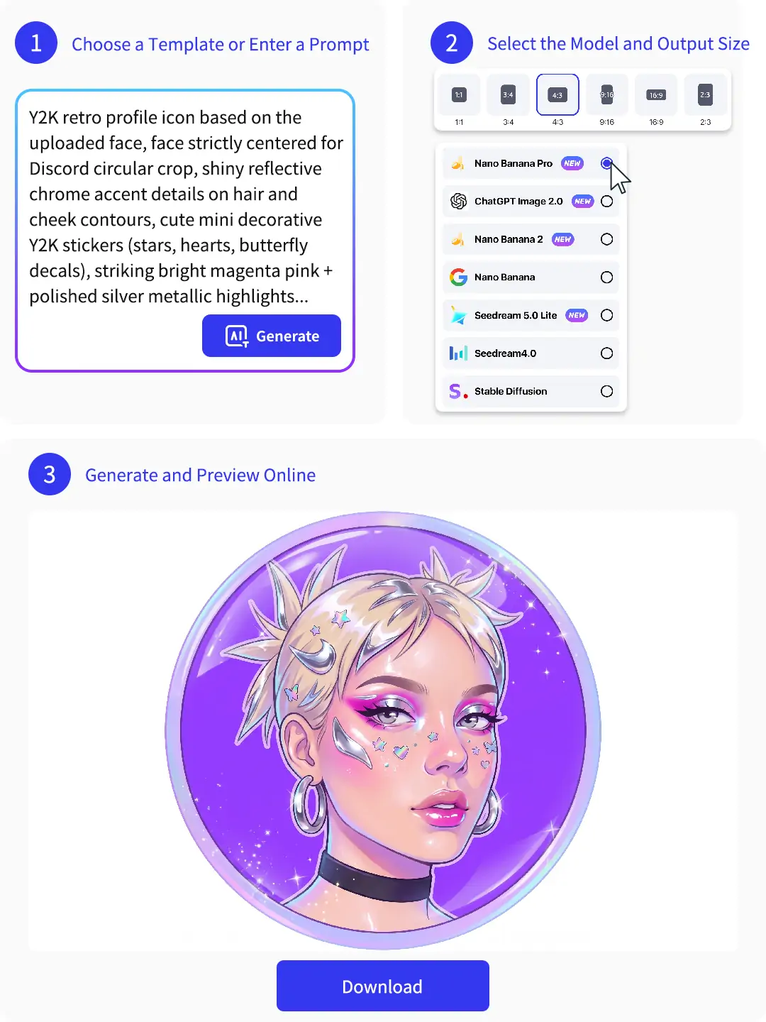 Make a Discord avatar online from prompt to preview