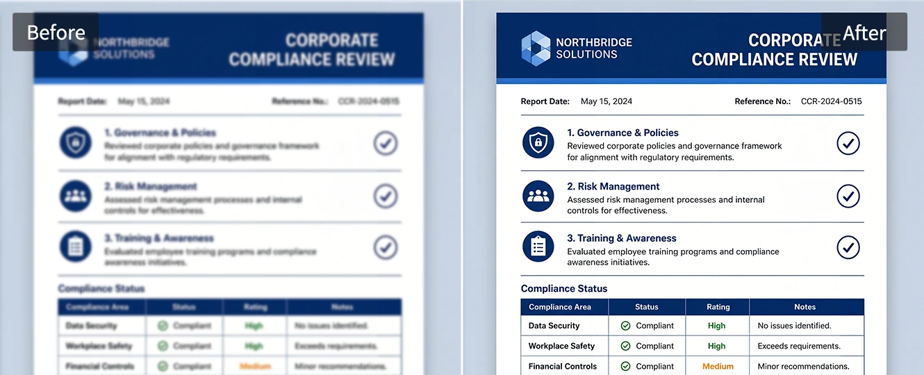 Enhance a shadowed business contract scan