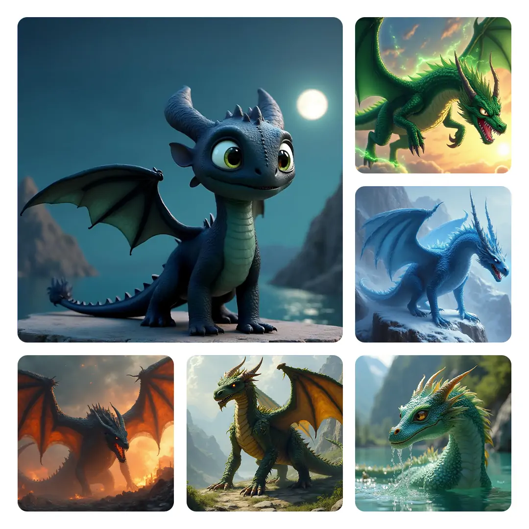 Dragon images in different styles by Pokecut's dragon maker
