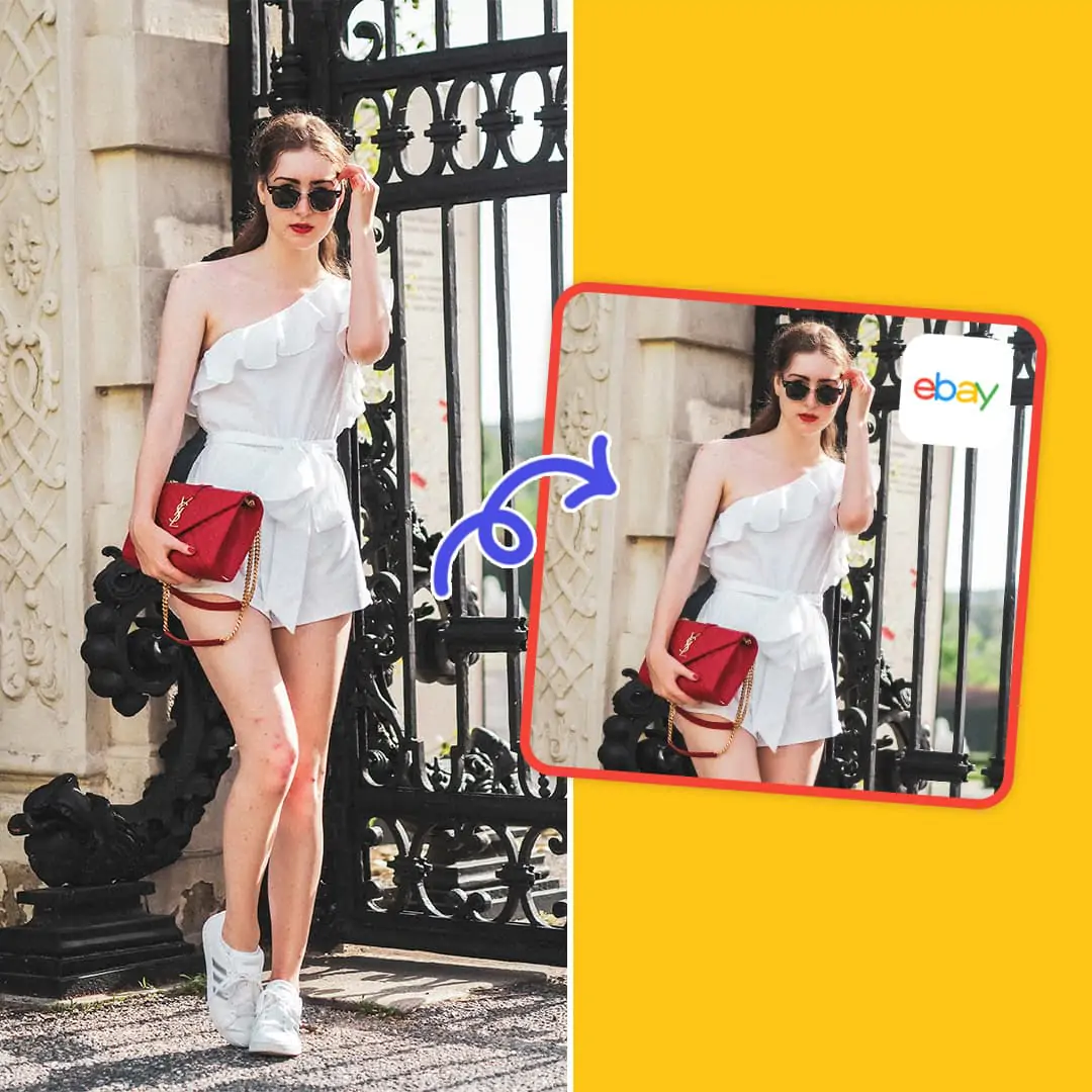User resizing and optimizing a product photo for eBay listings online, showing instant image adjustment and clean background.
