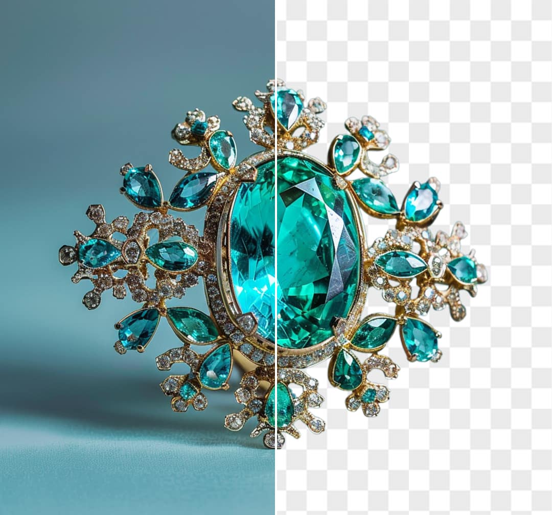 Background removal to create transparent background images of products, such as jewelry products.