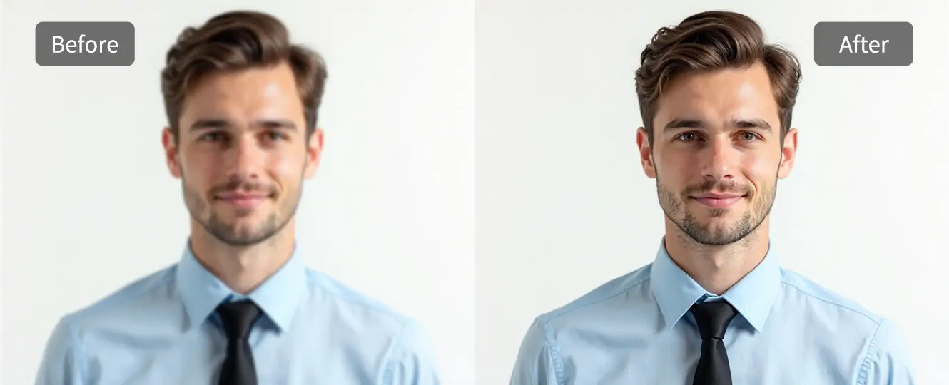 Enhance the image quality of a young man's job application photo