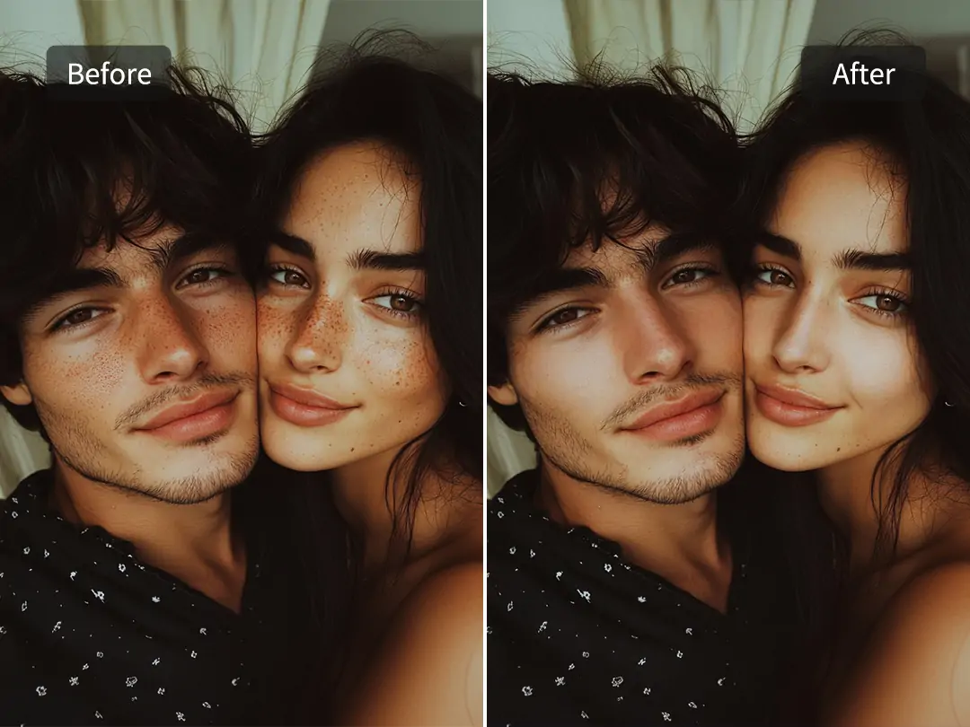 Using face retouching tool to remove freckles on faces.