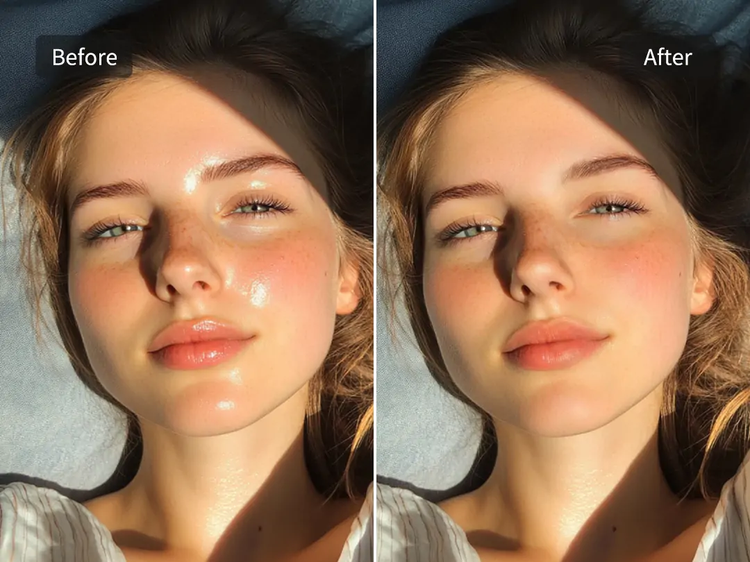 Use Pokecut's free face retouch for removing shine from faces.