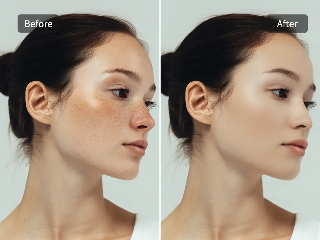 Using skin smoothing tool shows natural blemish removal and skin texture