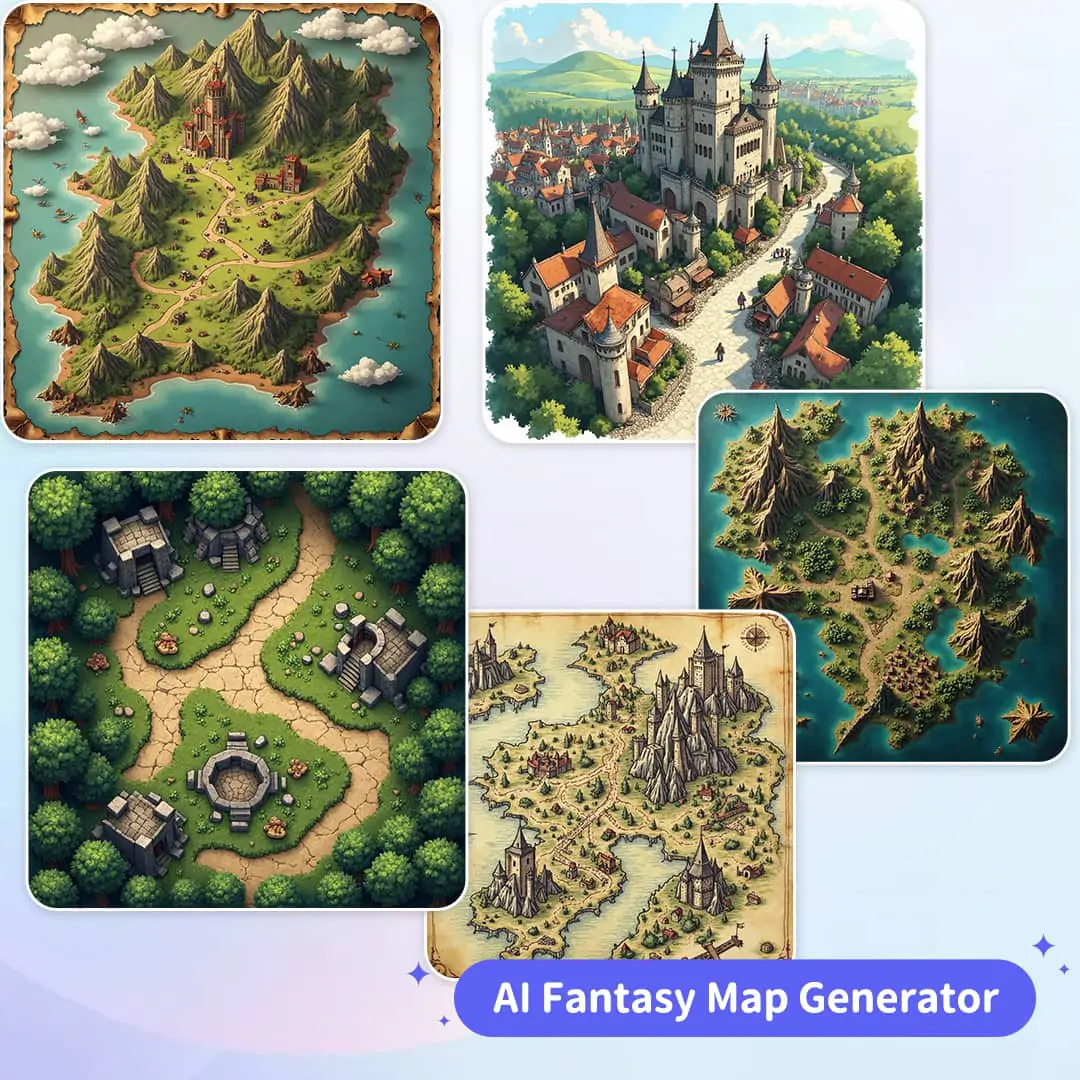 A detailed, realistic fantasy map generated by AI, featuring mountains, rivers, forests, and cities.