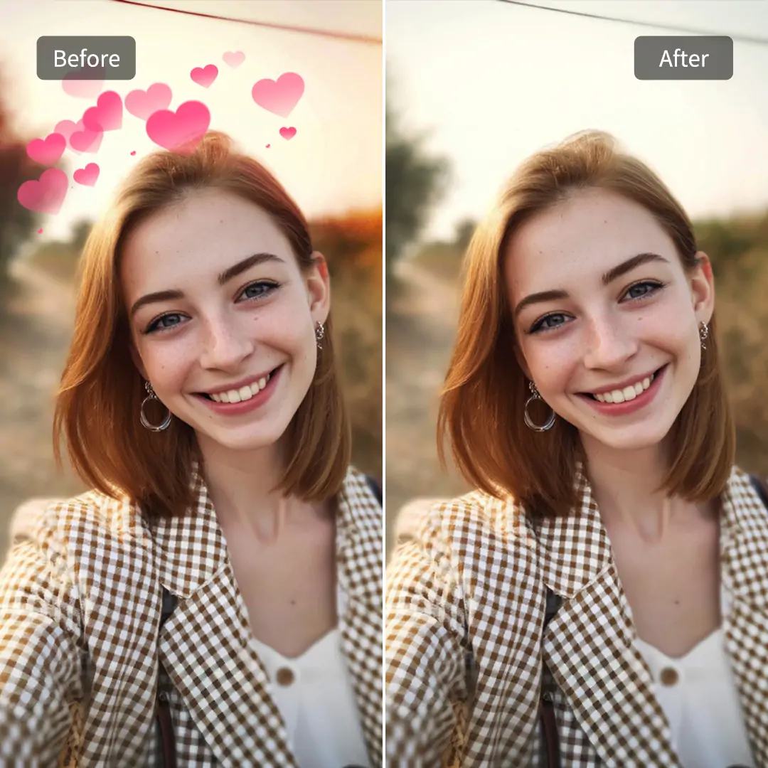 Entferne den Filter vom Gesicht eines ausländischen Mädchens