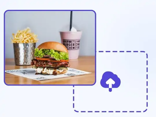Food image before and after AI-powered background removal, showcasing isolated dish for e-commerce.