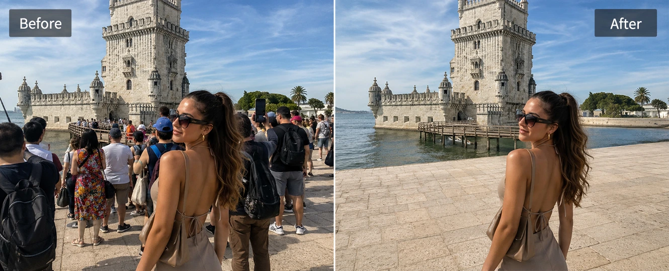 Remove tourists from a crowded travel photo