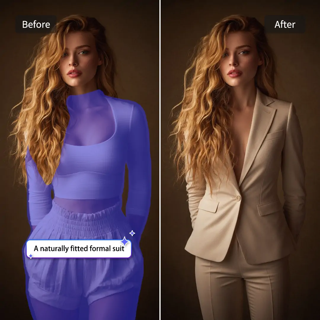 Easily transform your casual portraits into formal attire with the formal attire editor