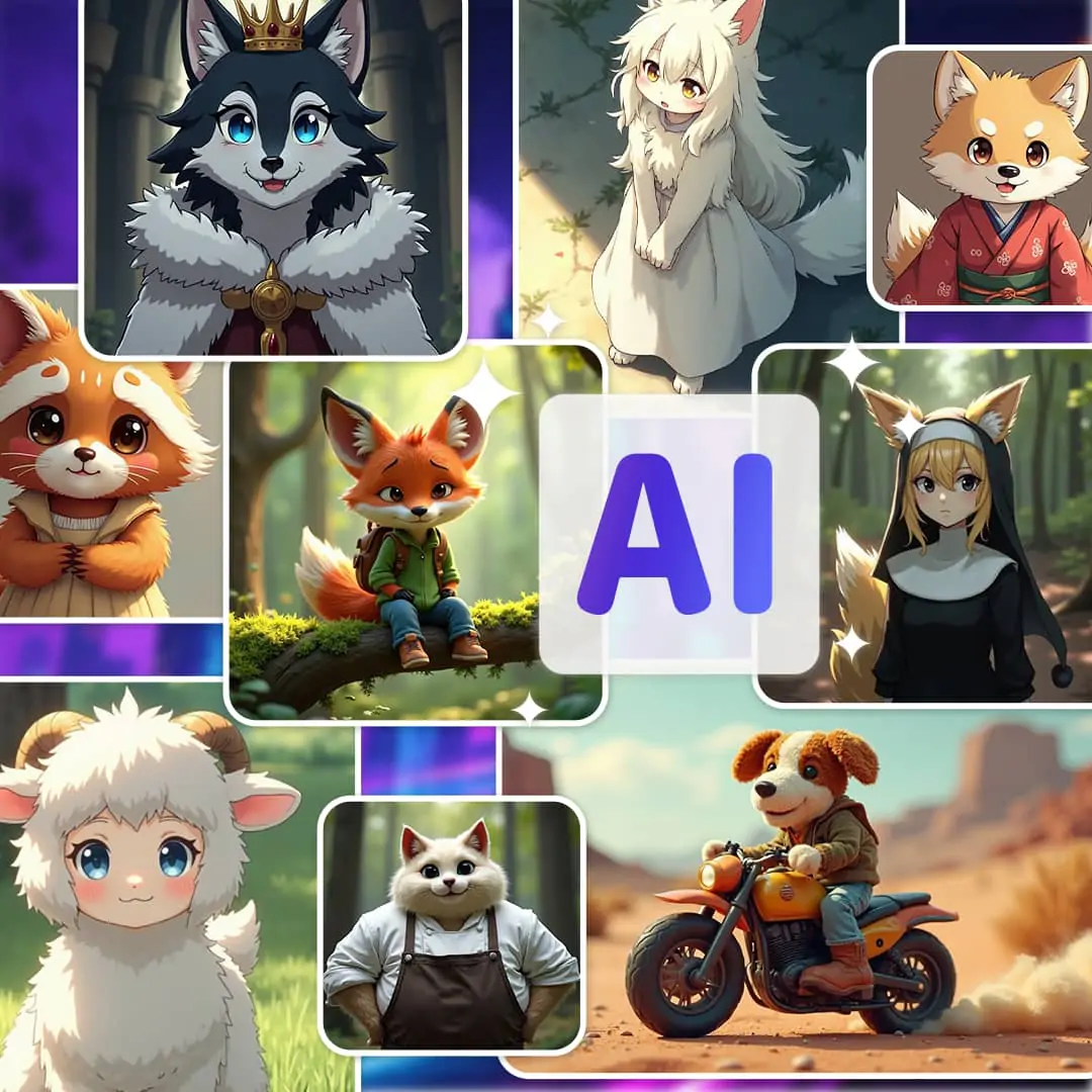 Many ai furry animal images created by Pokecut ai furry art generator