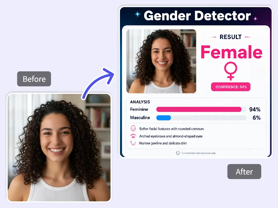 Face photo uploaded for an AI gender detector reading