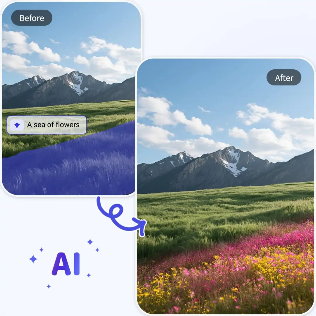 AI generative fill enhances a selected area of a photo