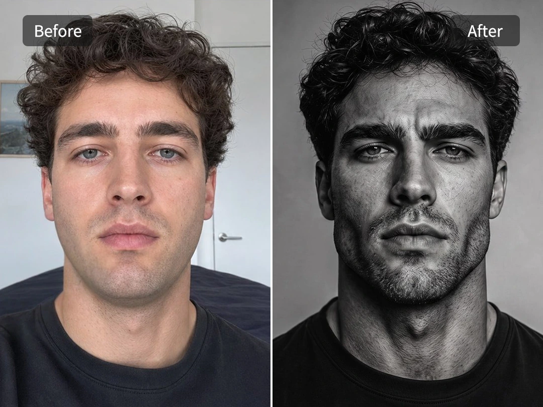 Edit a selfie into a realistic Chad face photo