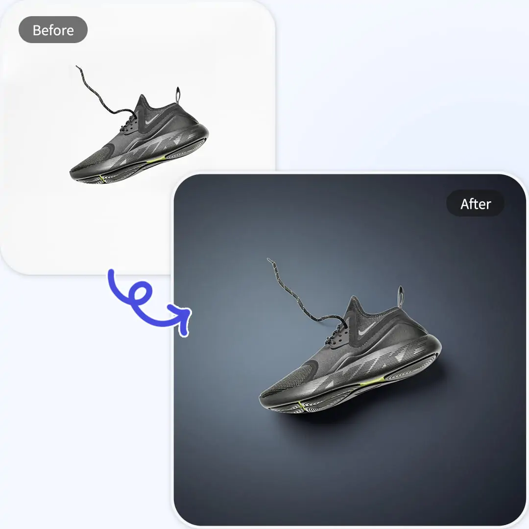 AI-generated gradient backgrounds displayed on real products