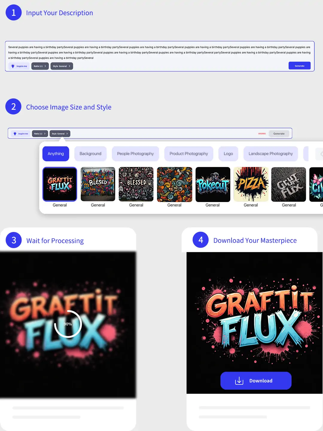 The Process of using Pokecut's graffiti art generator