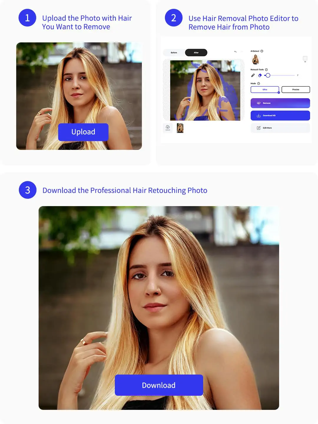 The process of using Pokecut hair removal photo editor to remove hair from photo