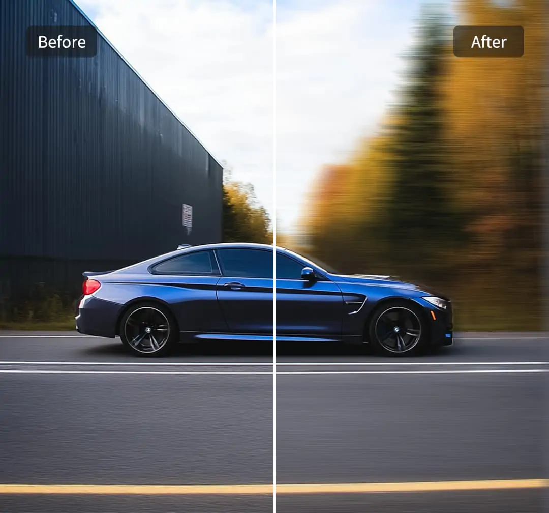 One click to make cool sports car motion blur photo