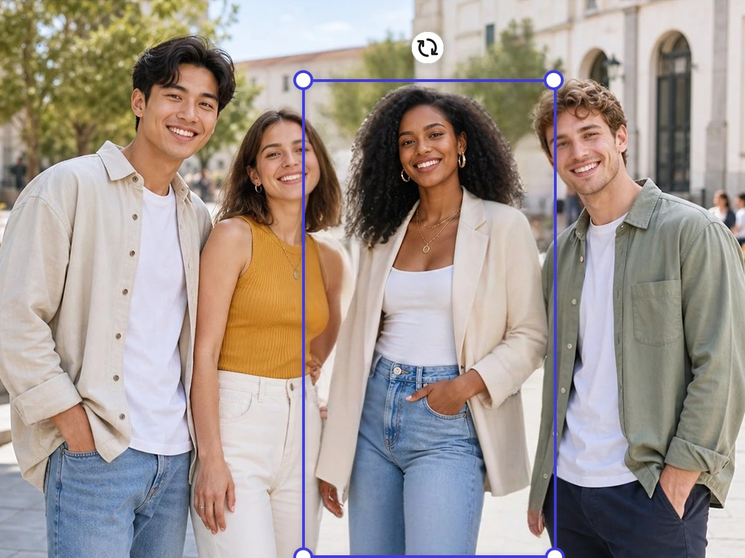Calque de personne placé sur un arrière-plan de photo de groupe
