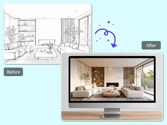 Interior sketch converted into a clean room render
