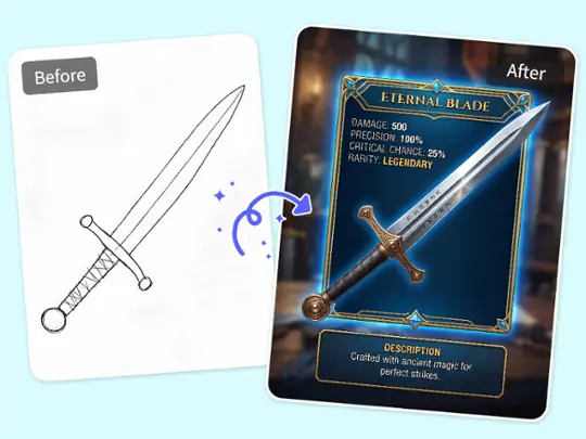 Weapon sketch transformed into a game asset icon